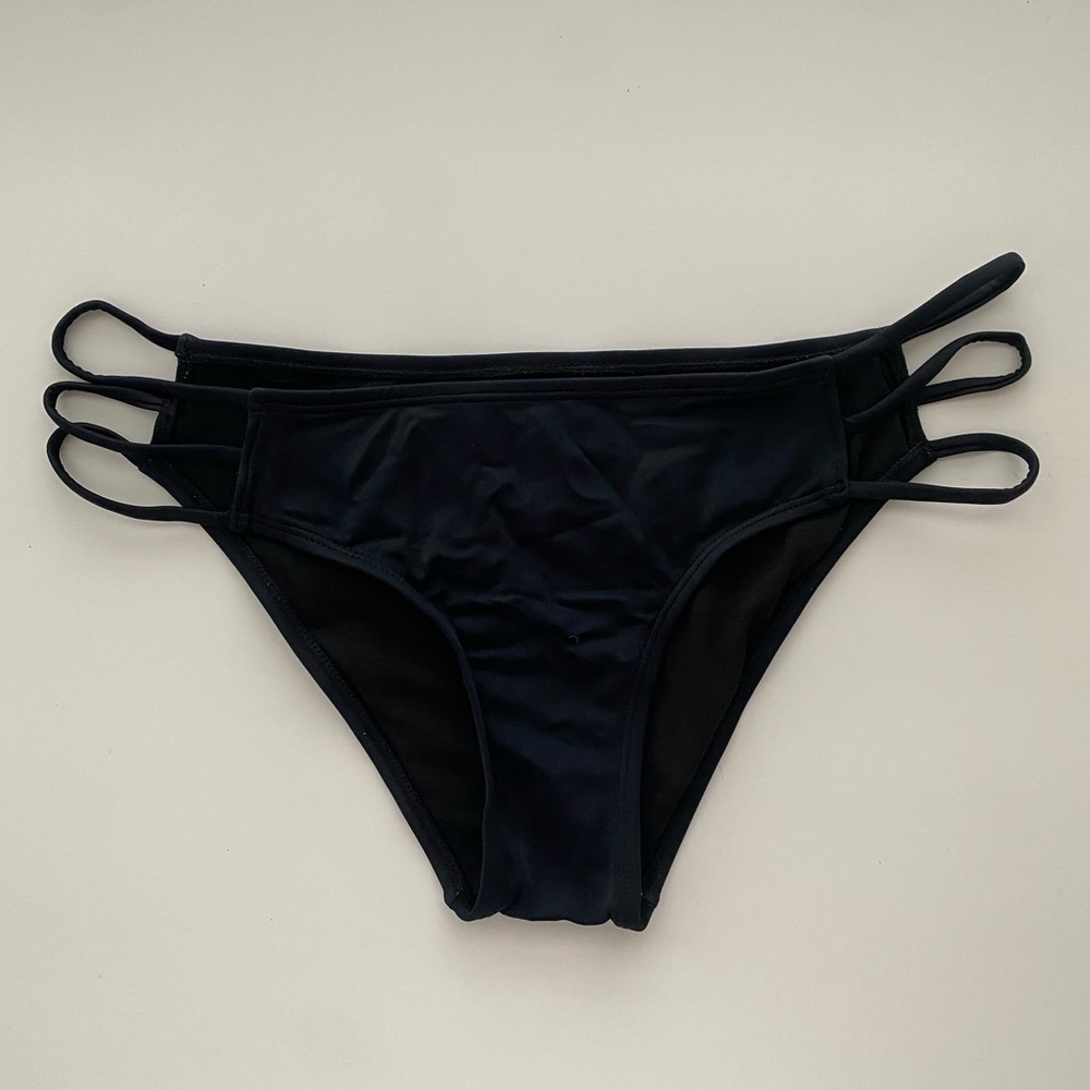 La Hearts Black Cheeky Bikini Bottom with Three Side Straps
